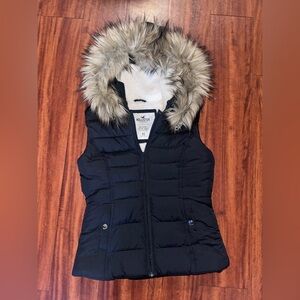 Hollister Black Vest with Faux Fur Trim